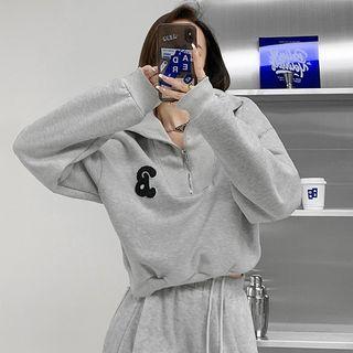 Zipper High-neck Embroidered Loose Sweatshirt