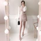 Sleeveless Lace-trim Tweed Dress