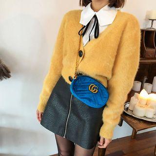 V-neck Wool Blend Furry Cardigan