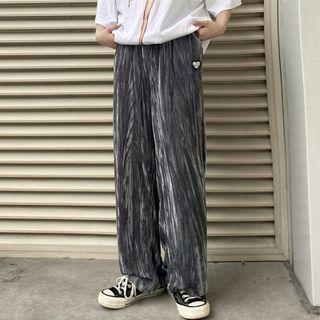 Elastic-waist Heart Embroidered Velvet Pants