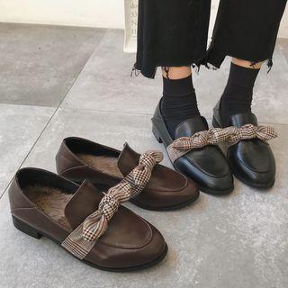 Faux Leather Bow Accent Loafers