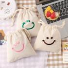 Smiley Print Canvas Drawstring Pouch