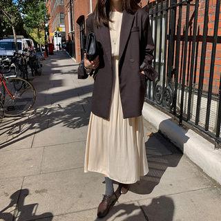 Round-neck Gathered-waist Midi Dress
