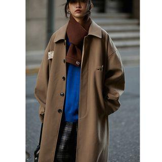 Lettering Patch Long Button Coat