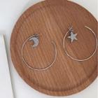 Moon & Star Rhinestone Asymmetrical Alloy Dangle Earring 1 Pair - Silver - One Size