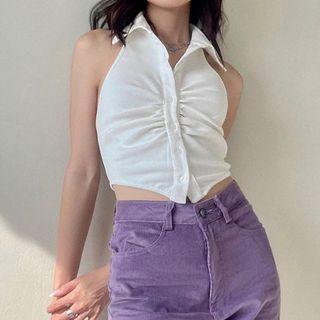 Collar Halter Neck Crop Tank Top