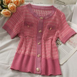 Slim-fit Button-up Knit Top Pink - One Size