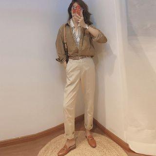 Long Sleeve Plain Shirt / Plain Straight Leg Pants