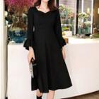 Bell-sleeve Sweetheart-neck A-line Dress
