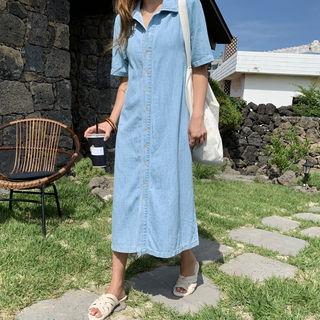 Denim H-line Long Shirtdress Light Blue - One Size