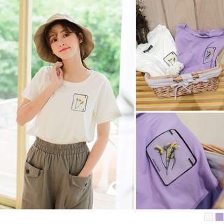 Flower Applique Round Neck Short-sleeve T-shirt