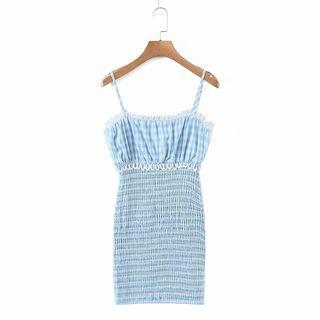 Spaghetti Strap Check Mini Bodycon Dress