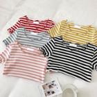 Striped Frilled Short-sleeve Slim-fit Cropped Top