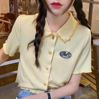 Short-sleeve Logo Ribbed Polo Shirt