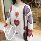 Heart Jacquard Mock-neck Sweater