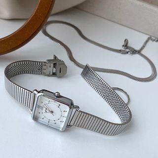 Retro Square Alloy Bracelet Watch A183 - Silver & White - One Size
