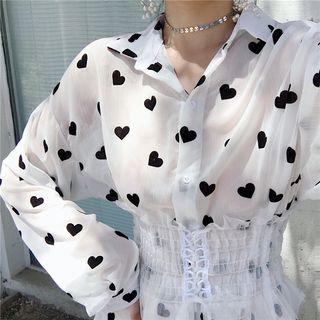 Heart Chiffon Long-sleeve Shirt / Mesh Belt