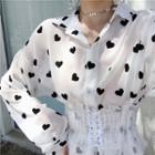 Heart Chiffon Long-sleeve Shirt / Mesh Belt