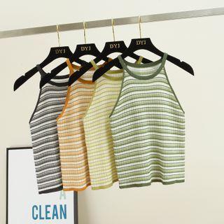 Halter Striped Cropped Knit Top
