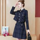 Set: Sleeveless A-line Mini Tweed Dress + Buttoned Jacket