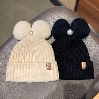 Bow Faux Pearl Knit Beanie