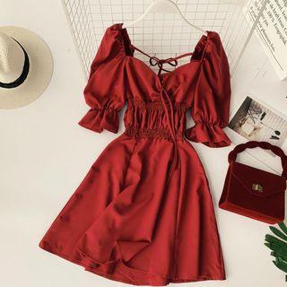 Short-sleeve Smocked Mini A-line Dress