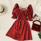 Short-sleeve Smocked Mini A-line Dress