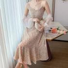 Spaghetti Strap Floral Print Midi Dress / Tied Cover-up
