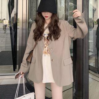 Plain Double Breasted Loose-fit Blazer / Printed Short-sleeve T-shirt