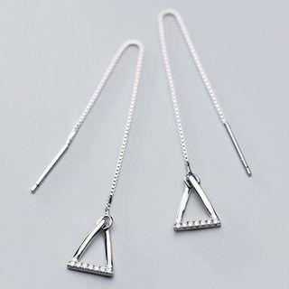 925 Sterling Silver Triangle Dangle Earring 1 Pair - S925 Silver - Threader Earrings - One Size