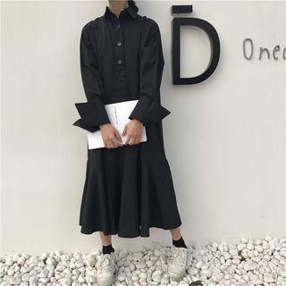 Plain Shirt Dress Black - One Size