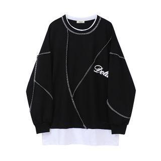 Mock Two-piece Lettering Sweatshirt Black - One Size