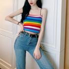 Color-block Striped Slim-fit Camisole Top As Figure - One Size