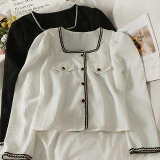 Glitter-trim Slim-fit Crop Shirt