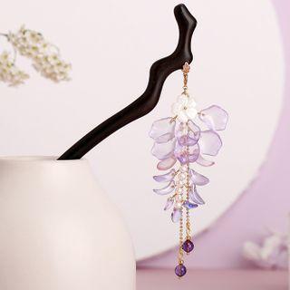 Petal Fringed Wooden Hair Stick With Box - As Shown In Figure - One Size