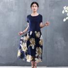 Set: Short-sleeve Top + Floral Midi Skirt
