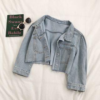 Long-sleeve Crop Denim Jacket Blue - One Size