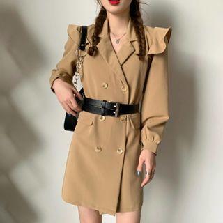 Long-sleeve Plain Mini Dress With Belt