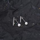 Non-matching 925 Sterling Silver Rhinestone Bar Faux Pearl Earring 1 Pair - As Shown In Figure - One Size