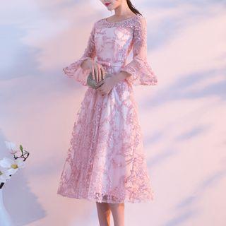 Embellished Bell-sleeve A-line Cocktail Dress