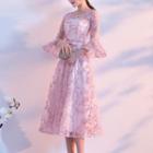 Embellished Bell-sleeve A-line Cocktail Dress