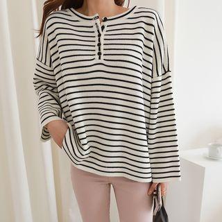 Buttoned Striped Boxy Top