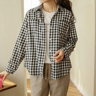Dual-pocket Napped Gingham Shirt