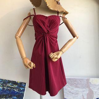 Twist-front Striped Sleeveless Dress