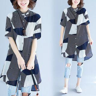 Print Short-sleeve Long Shirt
