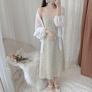 Loose-fit Shirt / Sleeveless Floral A-line Dress