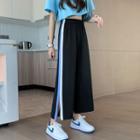 Stiped Cropped Wide-leg Pants