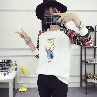 Print Raglan Fleece-lined Sweatshirt