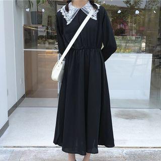 Long-sleeve Lace Collar A-line Midi Dress