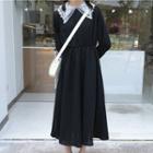 Long-sleeve Lace Collar A-line Midi Dress